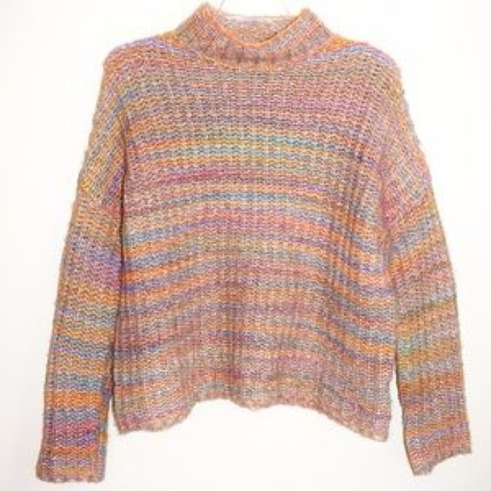 Marled Pastel Striped Turtleneck Sweater